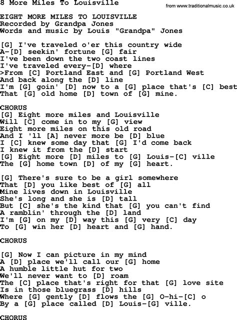 8 More Miles To Louisville Bluegrass Lyrics With Chords