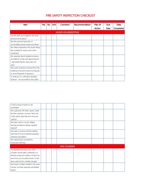 Fire Safety Inspection Checklist Fire Safety Fires