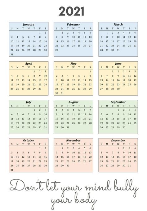 Ideaal voor gebruik als schoolagenda, kerkkalender. 2021 Inspiring Calendar with Quote | Printable calendar template, Planner pages, Monthly ...