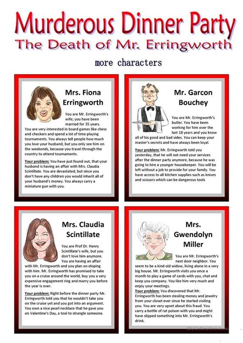 Any other tips for dinner parties? Murderous Dinner Party - ROLEPLAY - Conversation Cards - 7 ...