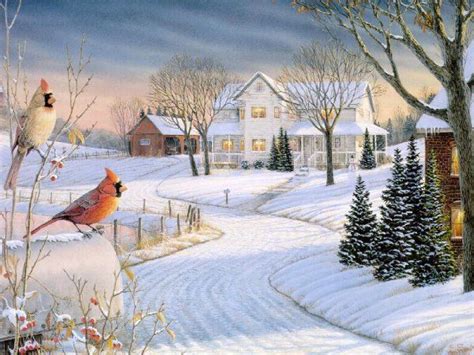 Winter Scene With Cardinals Country Scenes Pinterest