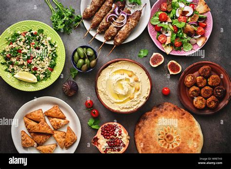Traditional Middle Eastern Or Arabic Dinner Table Halal Food Top View