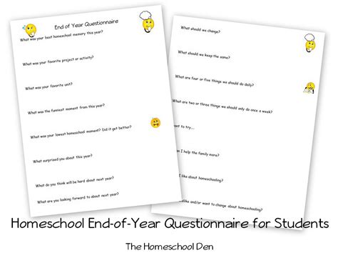 End Of Year Homeschool Questionnaire Printable Student Reflection