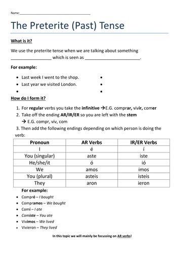 Spanish Preterite Worksheet Teaching Resources