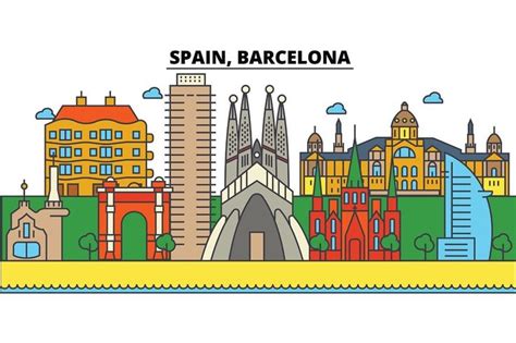 Spain Cityscape With The Words Spain Barcelona In Spanish And English