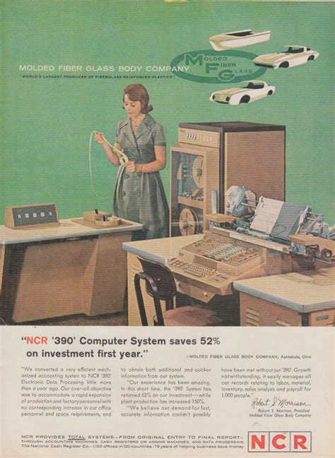 Ncr 390 Computer System For Molded Fiber Glass Avanti Corvette Ad 1963 T