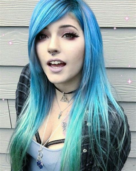leda muir blue and green hair edgy hair color emo hair emo scene hair