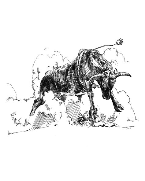 Bull Animal Drawing Wall Art Art Of Zoo Animal Art Print Etsy