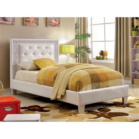 Rosebery Kids Twin Tufted Faux Leather Platform Bed In White 1 Ralphs