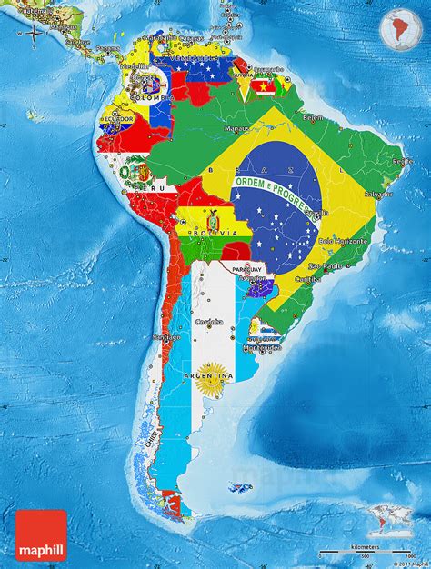 Flag Map Of South America Physical Outside
