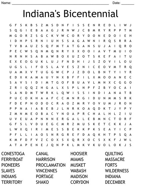 Indiana S Bicentennial Word Search Wordmint