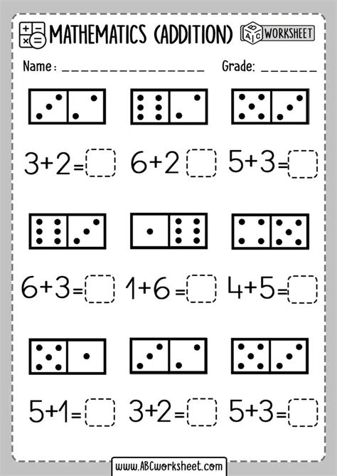 Domino Addition Worksheet | Kindergarten math worksheets free