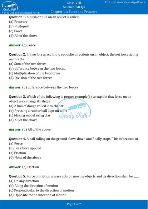 In addition to providing solutions of all. Class 8 Science Chapter 11 Force and Pressure MCQ with Answers