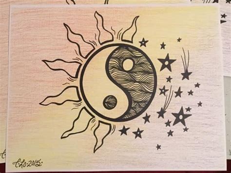This Ying Yang Drawing Is Done With Paint Markers And Colored Pencil