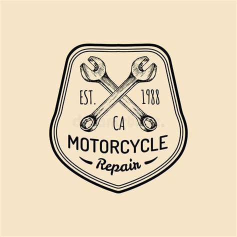 Vector Vintage Motorcycle Repair Logo Retro Garage Label With Hand