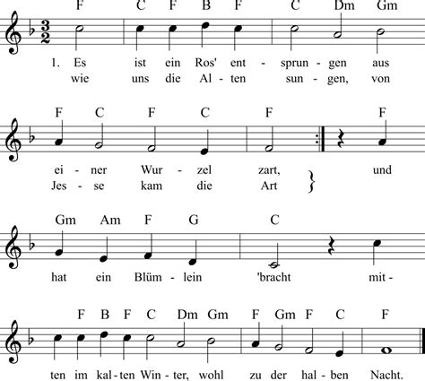 Es ist ein Ros' entsprungen - Noten, Liedtext, MIDI, Akkorde