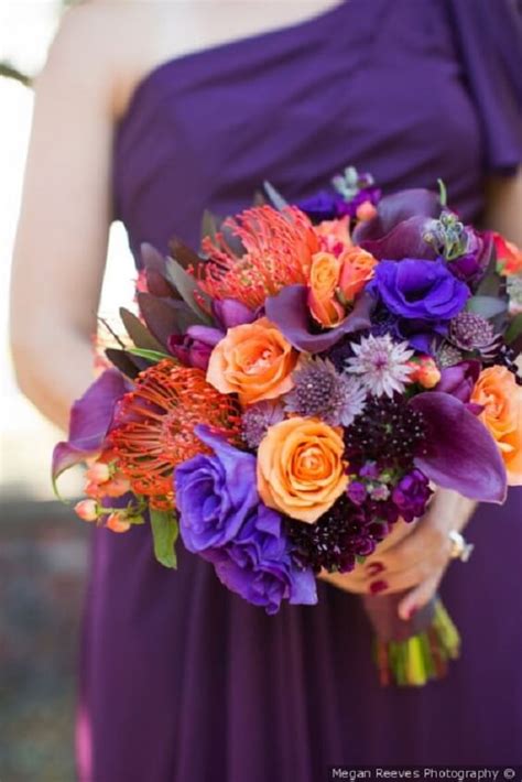 People like the shade of purple bouquets from light lave der to deep violet. Fall Wedding-Purple Bridesmaid Dresses with Orange ...