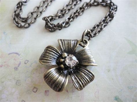 Metal Flower Necklace Antique Brass By Madryl Necklace Jewelry