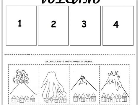 Volcano sequencing worksheet for kids