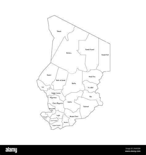 Chad Political Map Of Administrative Divisions Regions Handdrawn