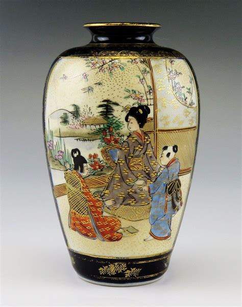 Antique Hand Painted Meiji Japanese Satsuma Pottery Porcelain Geisha Vase Satsuma Satsuma