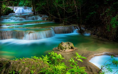 Water Cascades In The Forest Hd Wallpaper Background Image 1920x1200