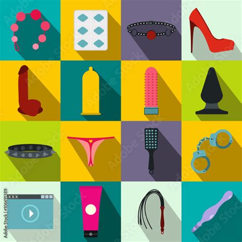 Sex Shop Icons Set Flat Style Stock Image And Royalty Free Vector