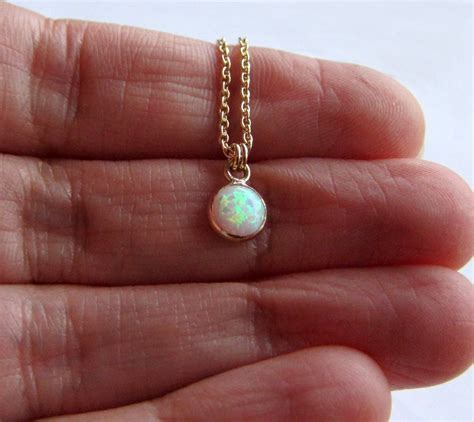 Tiny Opal Necklace Gold Or Silver With 6 Or 8 Mm Lab Opal Etsy