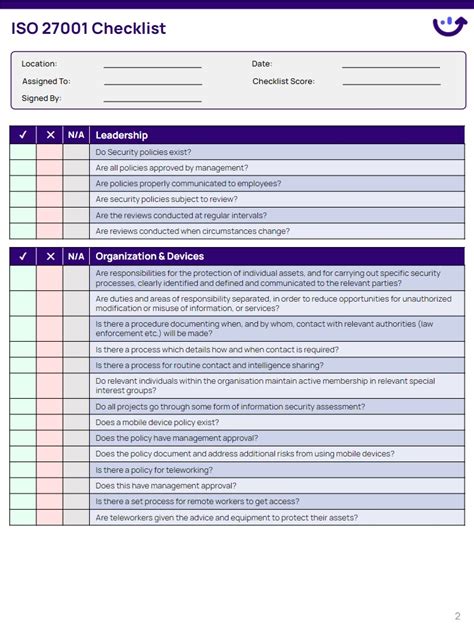 Iso 27001 Audit Checklist Xenia Templates