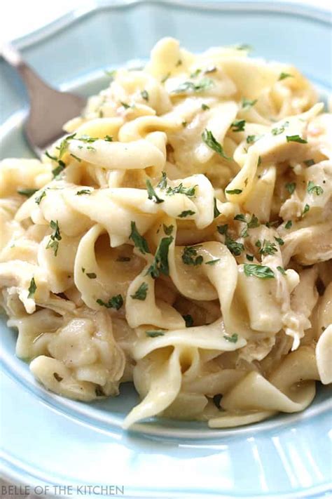 Crockpot chicken and noodles is a go to at our house. Crockpot Chicken and Noodles - Belle of the Kitchen