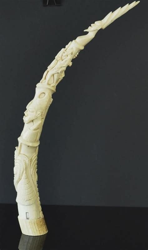 Deeply Carved African Ivory Tusk With Warrior Figures African Tribal