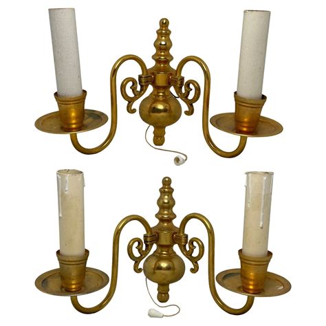 Pair Of Solid Brass Two Light Wall Sconces Vintage German 1960s At 1stdibs Vintage Sconces