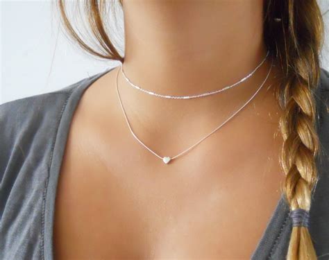 Set Of Sterling Silver Necklaces Silver Necklace Set Heart Etsy