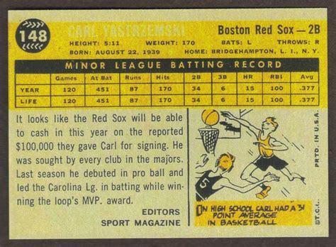 Isn't the 60 topps his rookie? CARL YASTRZEMSKI Yaz Rookie Card RP #148 Red Sox RC 1960 T Free Shipping - Baseball Cards