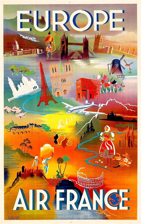 Europe By Air France 1948 Poster Design By Robert Falcucci Affiche
