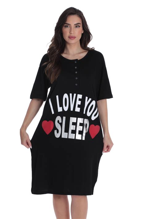 Just Love Short Sleeve Nightgown Sleep Dress For Women Black I Love You Sleep Medium