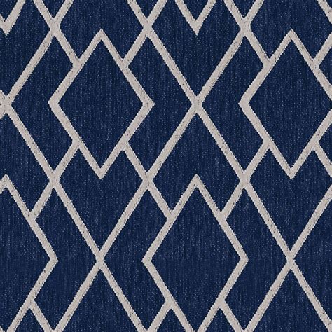 Navy Blue Cream Beige Taupe Geometric Woven Upholstery Fabric By The Yard