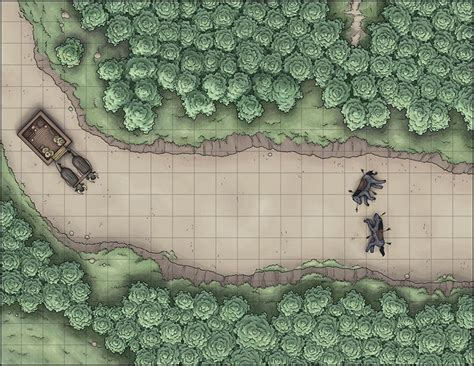 This is my first battle map created with gimp and as the tag. A curve in the road leads to a suspicious scene ahead ...