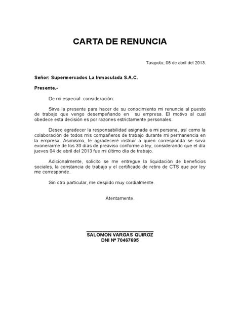 Carta De Renuncia Y Solicitud De Liquidacion About Quotes C