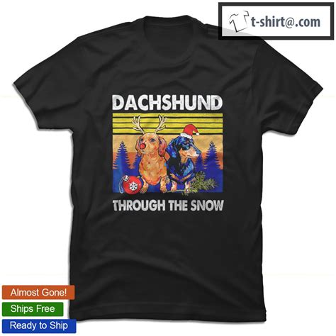 Merry Christmas Dachshund Dog Through The Snow Vintage Shirt