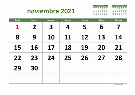 Calendario Noviembre 2021