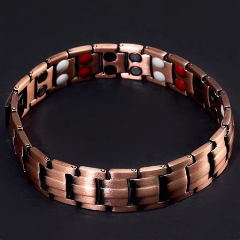 Copper Chain Bracelet Men 4 Element Black Double Row Magnetic Therapy