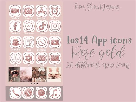 Rose Gold Glitter Ios14 Social Media App Icons Bundle Iphone Etsy