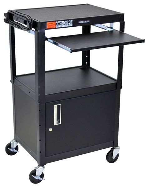 Height Adjustable Multimedia Carts W Black Finish And Lockable Cabinet