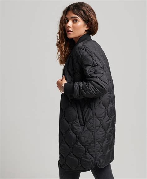 Womens Longline Quilted Coat In Black Superdry Uk
