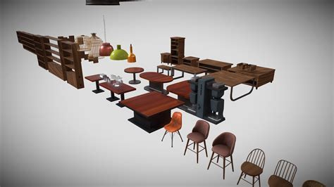 Modern Restaurant Cafe Props Pack Buy Royalty Free 3d Model By