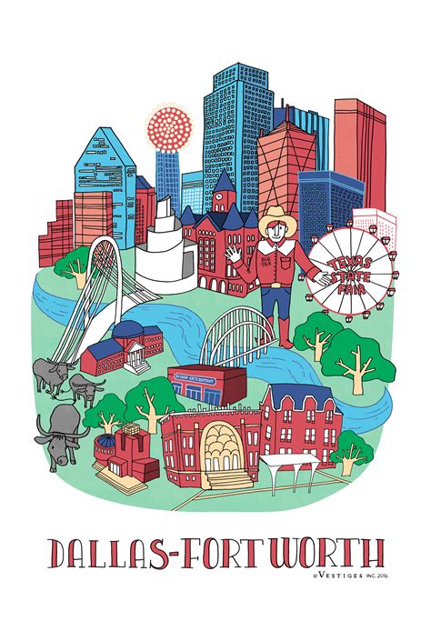 Dallas Fort Worth City Collage Created By Artist Julie Van Grol