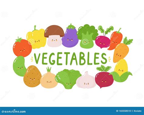 Cute Happy Vegetables Character Set Stock Vector Illustration Of