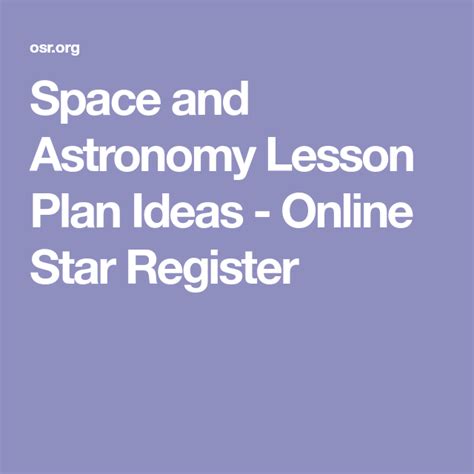 Space And Astronomy Lesson Plan Ideas Online Star Register