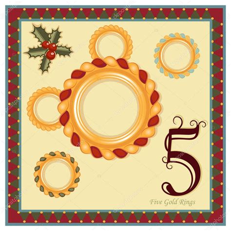The 12 Days Of Christmas 5th Day Five Gold Rings Vector